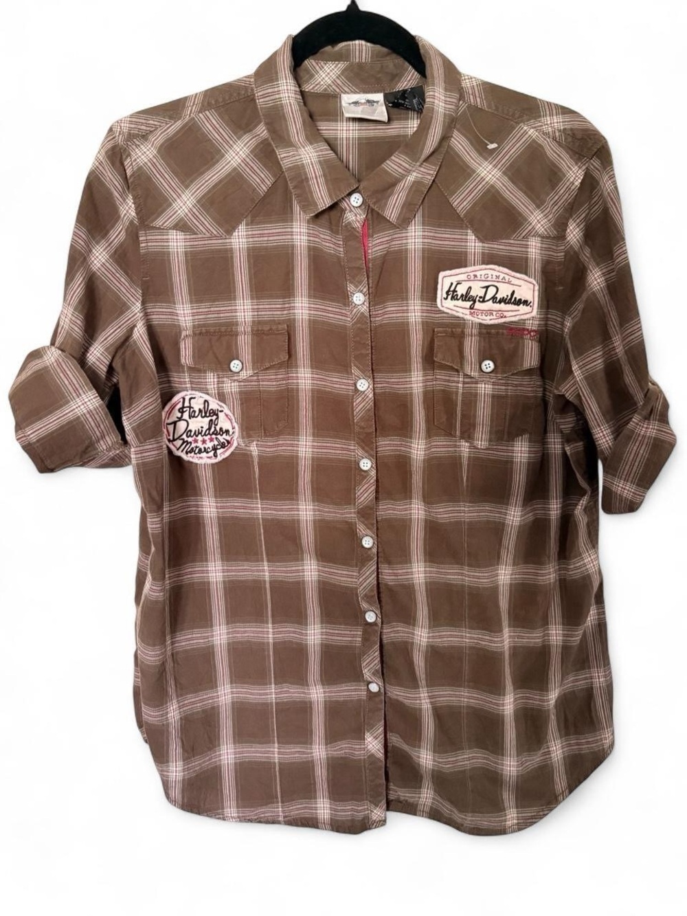 Harley-Davidson Brown Plaid Women’s Snap Up Shirt Genuine Motor Clothes. XL
